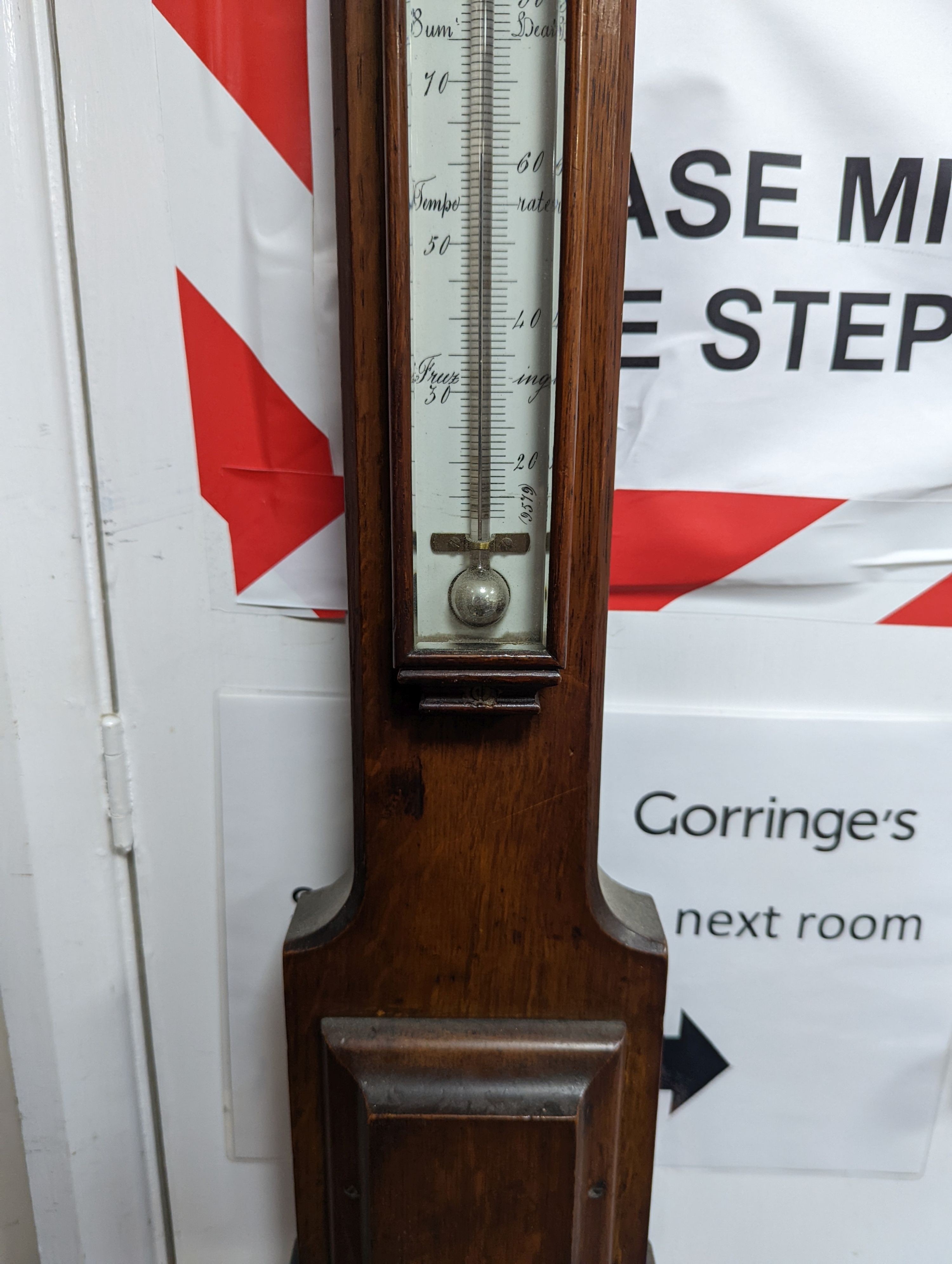 A Victorian Negretti & Zambra oak cased stick barometer and thermometer, height 103cm